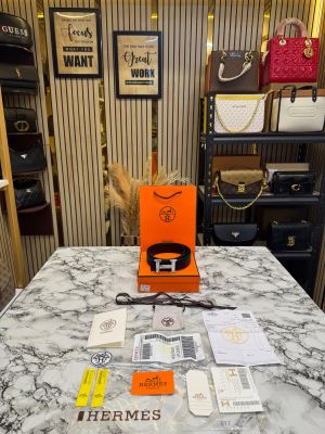 Hermes Premium Quality Leather Belt Printed With Initial Buckle Including Box Dust Bag And Carry Bag (8-5)