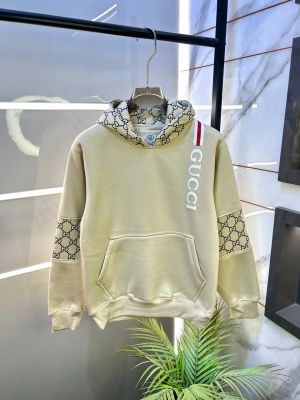 Gucc i Cream Imported Monogram Super Premium Hoodie F3303-CR