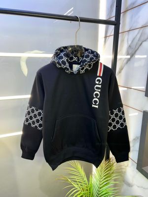 Gucc i Black Imported Monogram Super Premium Hoodie F3303-BL