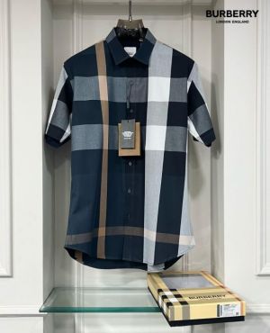 Burberr y Checks Half sleeve Store article Shirt with Original box ( Green Blue )