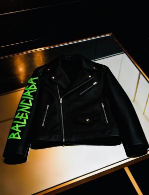 BALENCIAGA.100%IMPORTED.LEATHER.FABRIC.CROSS.ZIP.BIKER.JACKET.CS278