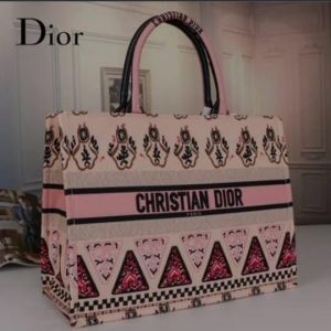 Christian Dio_r Large Book Tote Bag In Ecru Pattern With Dust Bag