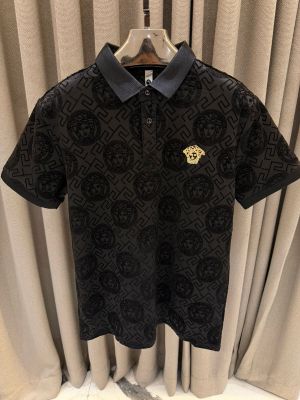 Versace Chest Logo Full Monogram Polo Black