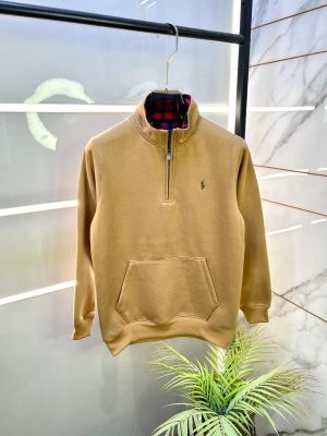Ralph_Lauren Imported Brown Super Premium Half Zipper Hoodie F3341-BR