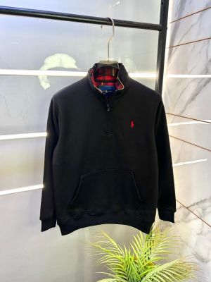 Ralph_Lauren Imported Black Super Premium Half Zipper Hoodie F3341-BL