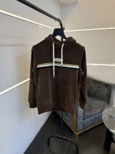 Hugoboss brown imported hoodie with embroidery logo and two side pocket 
