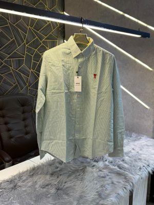 Ami Paris Green Stripes Embroidery Logo Premium Shirt (1850)