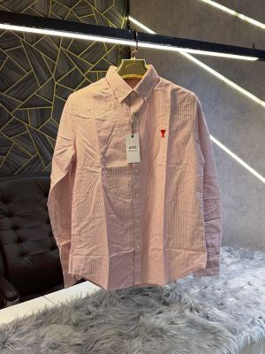 Ami Paris Red Stripes Embroidery Logo Premium Shirt (1848)