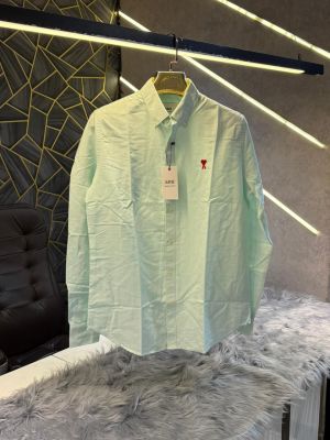 Ami Paris Acqua Green Stripes Embroidery Logo Premium Shirt (1847)