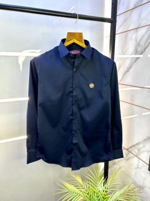 Gucc i Logo Navy Premium Shirt With Brand Box Packing and Carry Bag F2980-NY