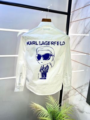 Karl Lagerfeld Imported Back Printed Oxford Lycra Premium White Shirt With Brand Packing F3103-W1