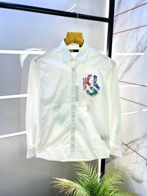 Karl Lagerfeld Imported Back Printed Oxford Lycra Premium White Shirt With Brand Packing F3103-W4