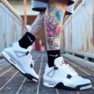 jordan 4 white cement on feet